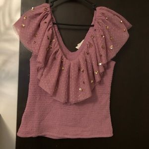 Pink and gold smocked top